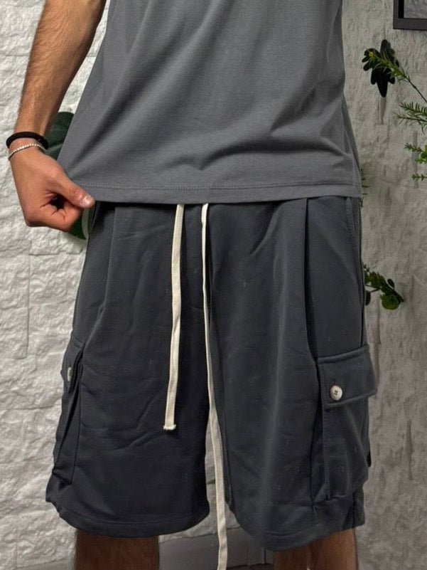 Tuta grigio piombo cargo estiva in cotone 818101