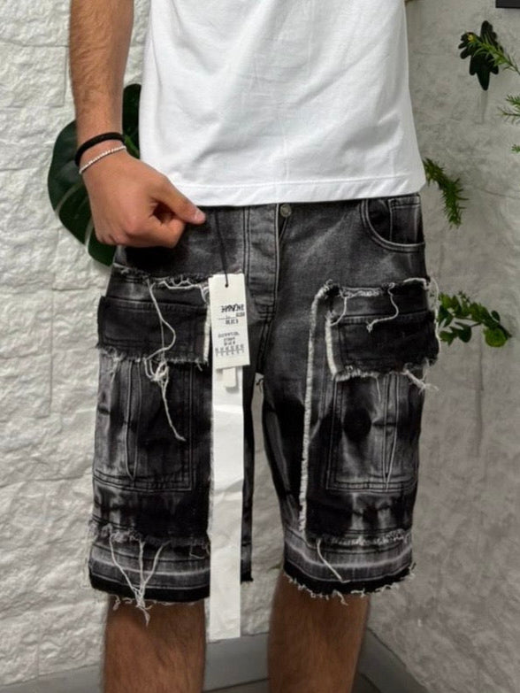 Jeans shorts ripped black con tasconi sfumati 7995