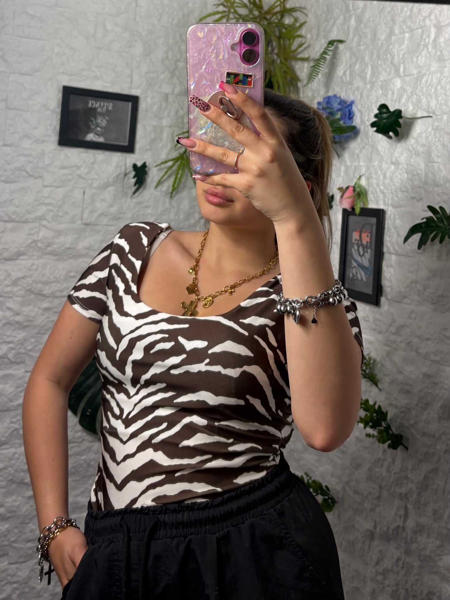 Body animalier a mezza manica in lycra 5831