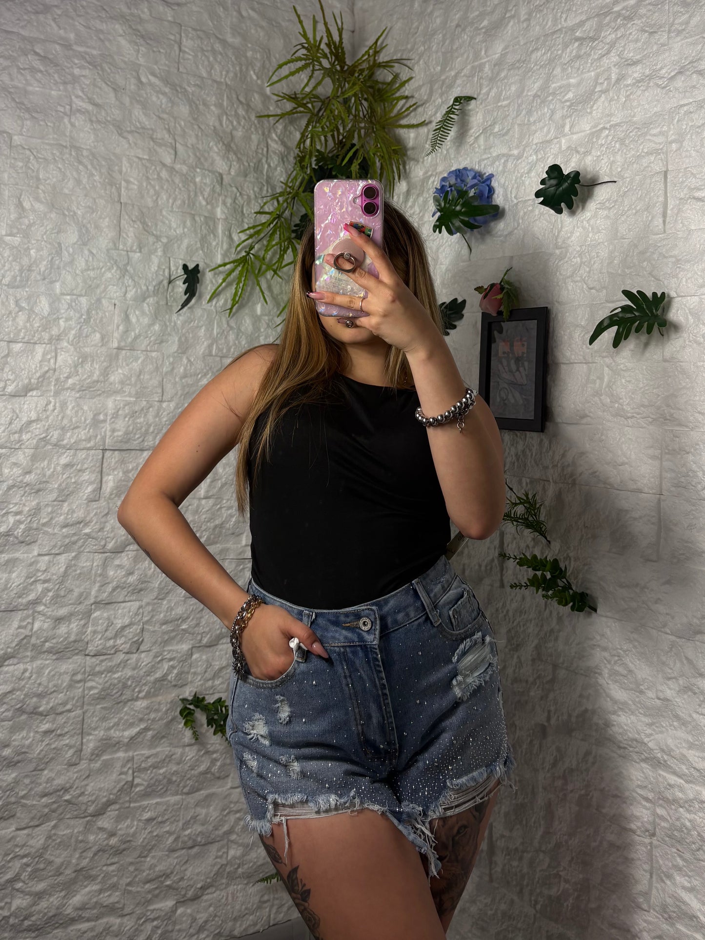 Shorts denim jeans estivo con brillantini
