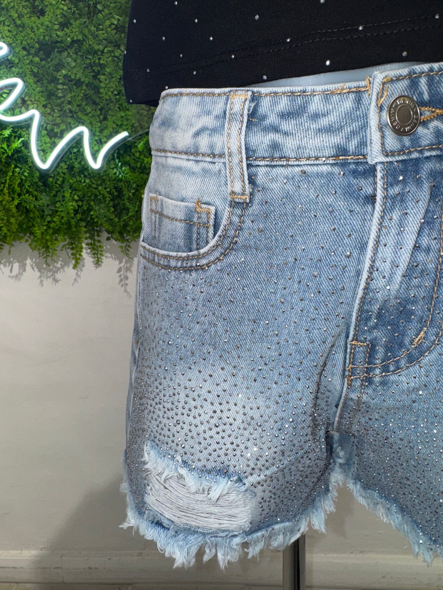 Shorts in jeans con brillantini e strappi 4-14 anni 7089