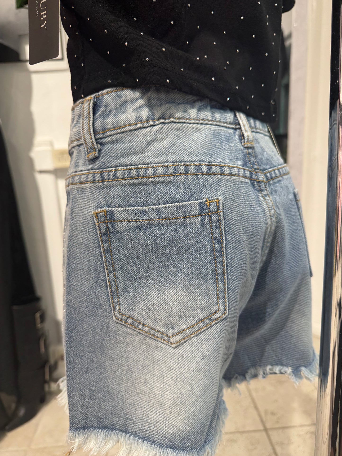 Shorts in jeans con brillantini e strappi 4-14 anni 7089