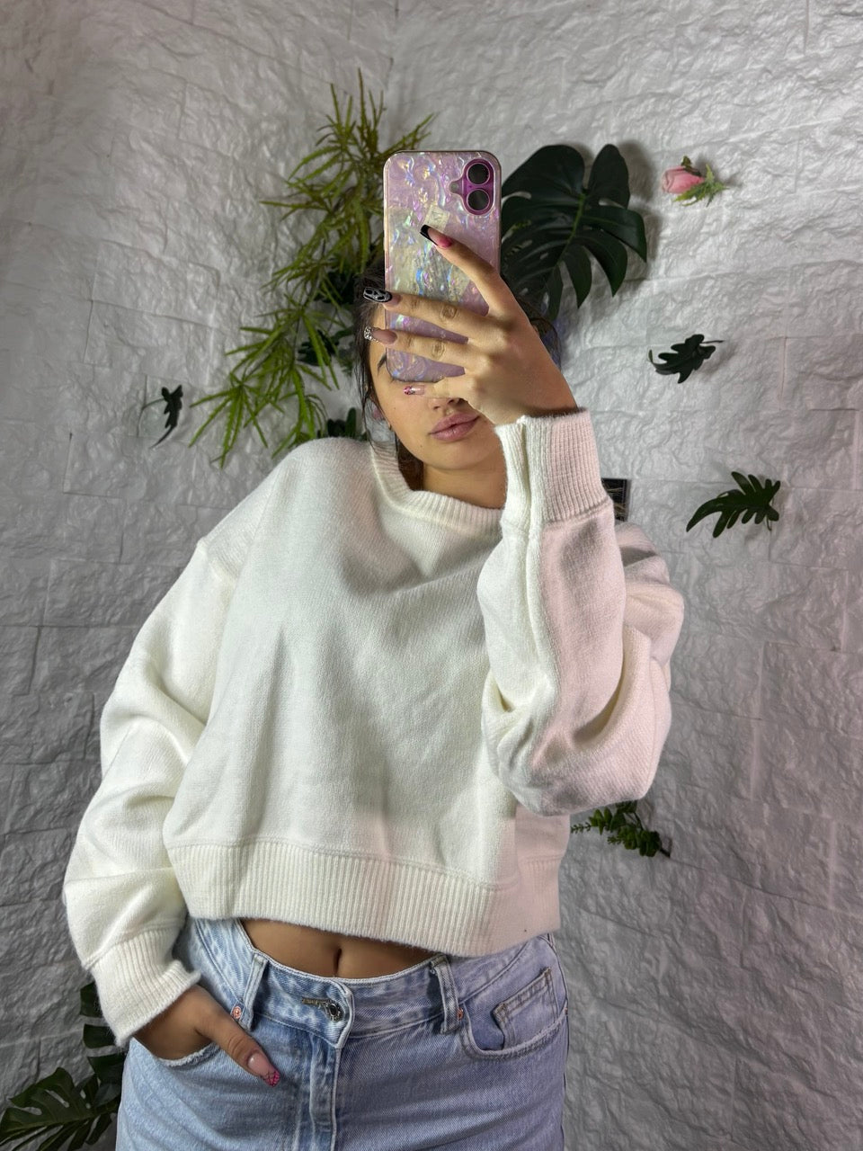 Maglione tinta unita oversize crop-top