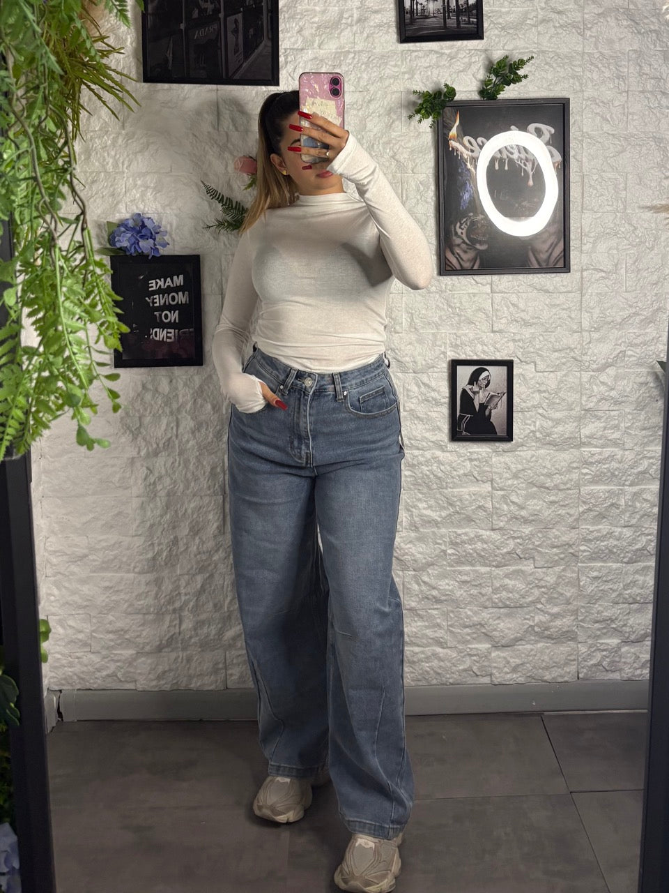 Jeans balloon blu chiaro in denim con lavaggio sfumato