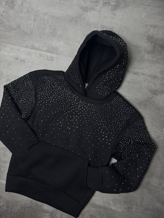 Felpa nera con cappuccio e dettagli brillantinati FELPATO 1016 anni