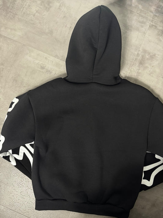 Felpa nera con cappuccio e maxi stampe a croce - FELPATO 10-16 anni