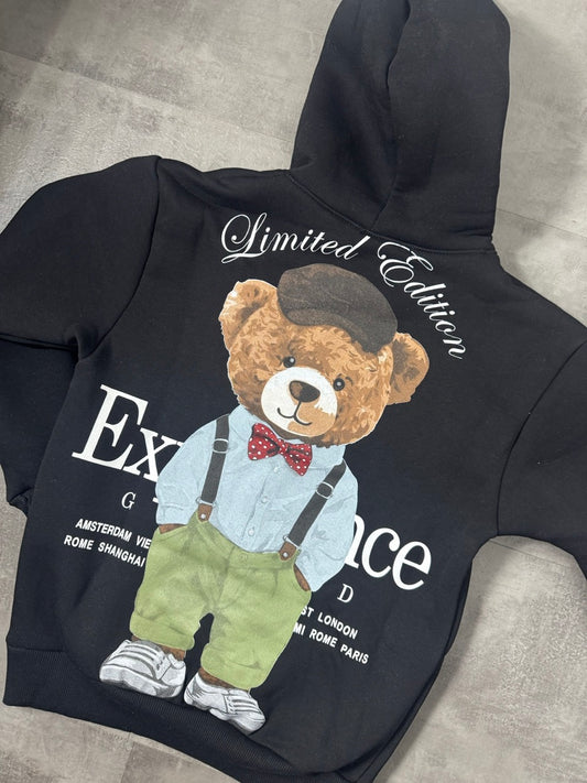 Felpa nera con cappuccio e stampa con orso - FELPATO 10-16 anni