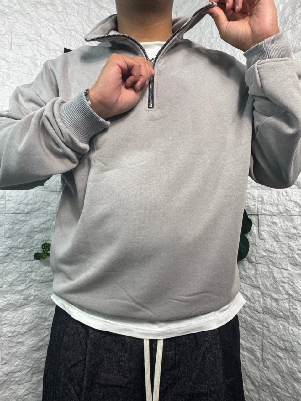 Felpa grigio campus con half zip - GARZATO