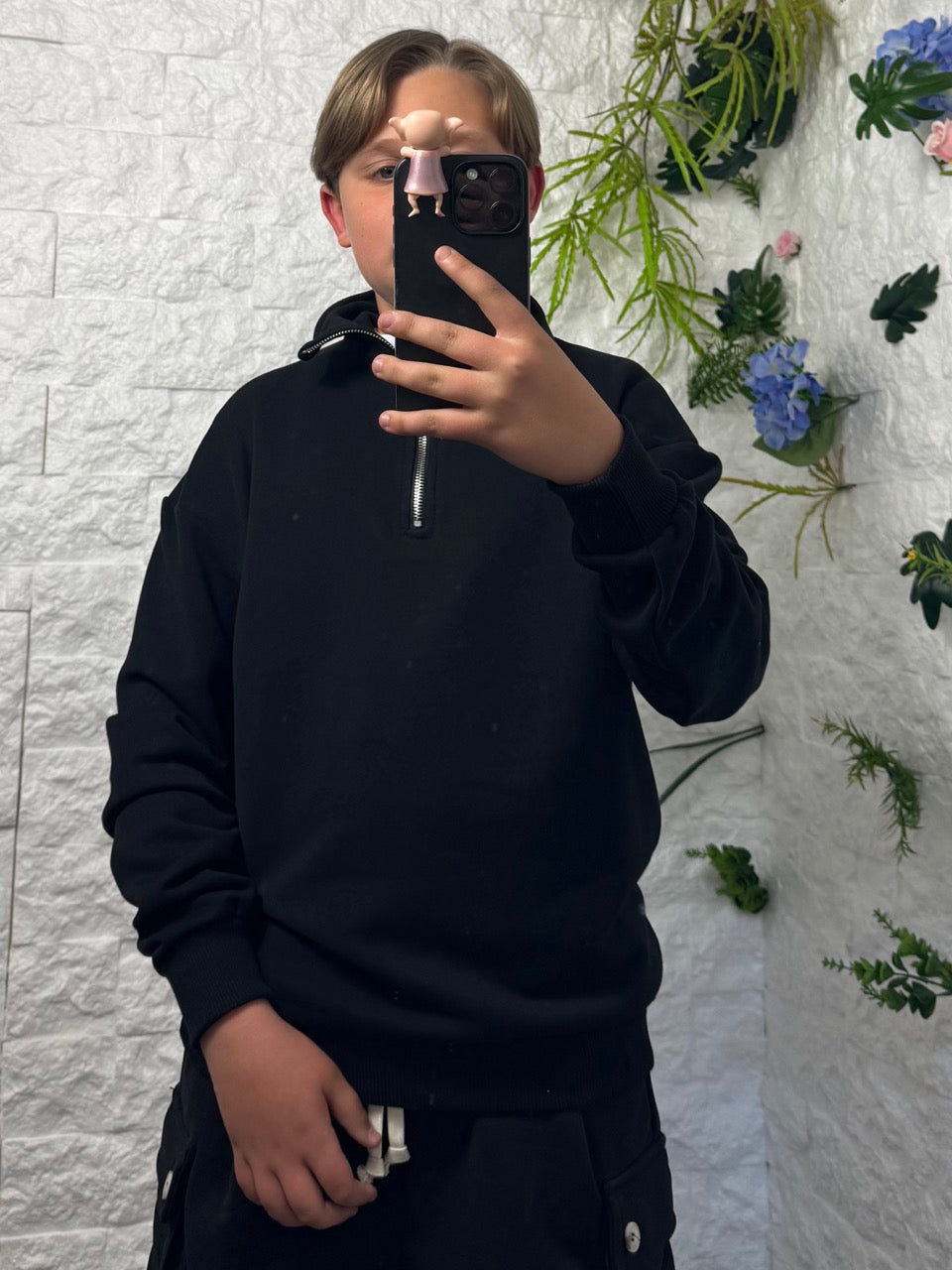 Felpa nera con half zip - GARZATO 10-16 anni