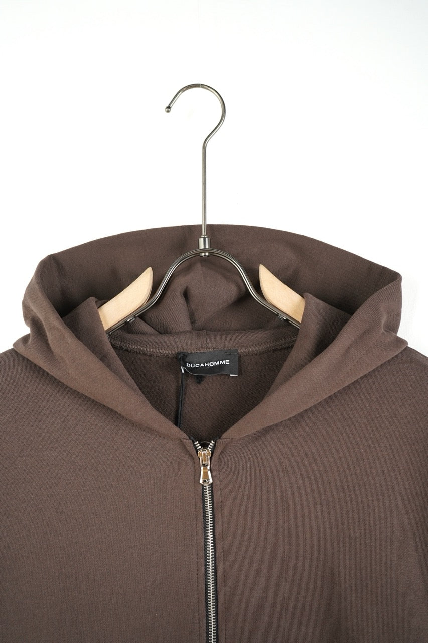 Felpa marrone in tinta unita con zip e cappuccio - OVERSIZE GARZATO