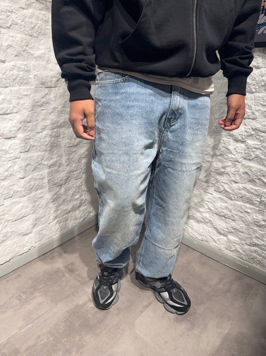 Jeans baggy blu chiaro slavato in denim