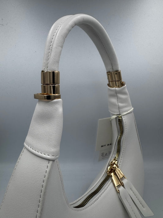 Borsa a spalla panna in ecopelle con manico imbottito e tracolla abbinata