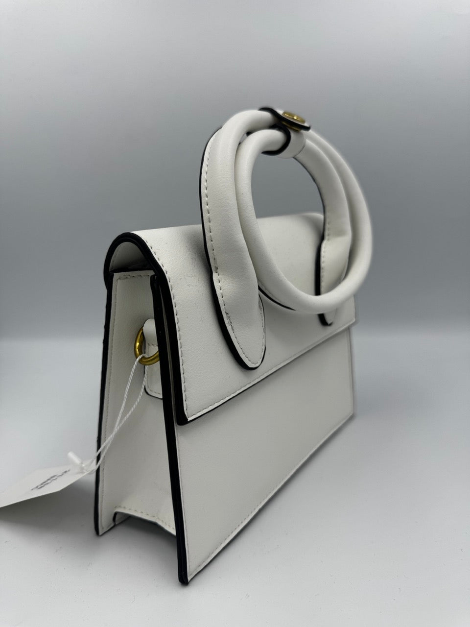 Borsa a mano rigida rettangolare in ecopelle con manico circolare