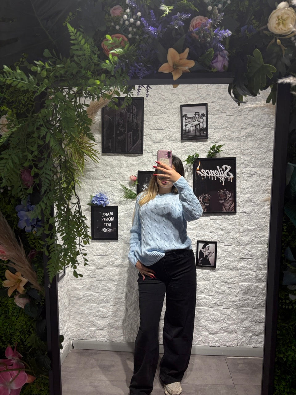 Jeans wide leg nero in denim a gamba ampia