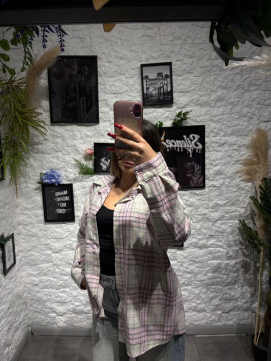 Camicia a quadri brillantinata in cotone