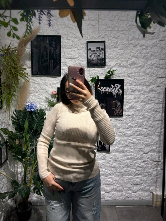 Maglione a costine in tinta unita con collo alto