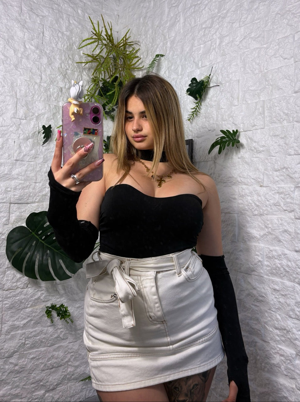 Gonna bianca in denim con cintura abbinata