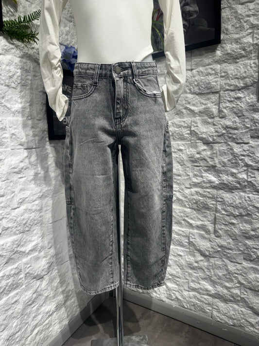 Jeans cargo grigio slavato in denim 4-14 anni