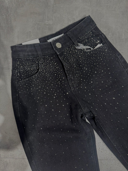 Jeans nero in denim con strass brillantinati 6-16 anni