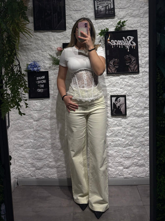 Jeans palazzo azzurro chiaro in denim a vita alta