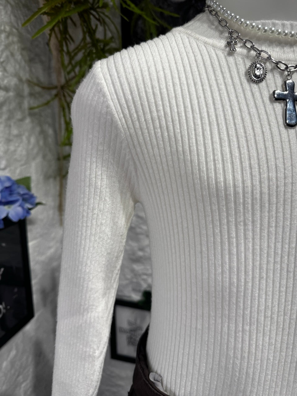 Body bianco in maglia a costine con mezzo collo alto 6-16 anni