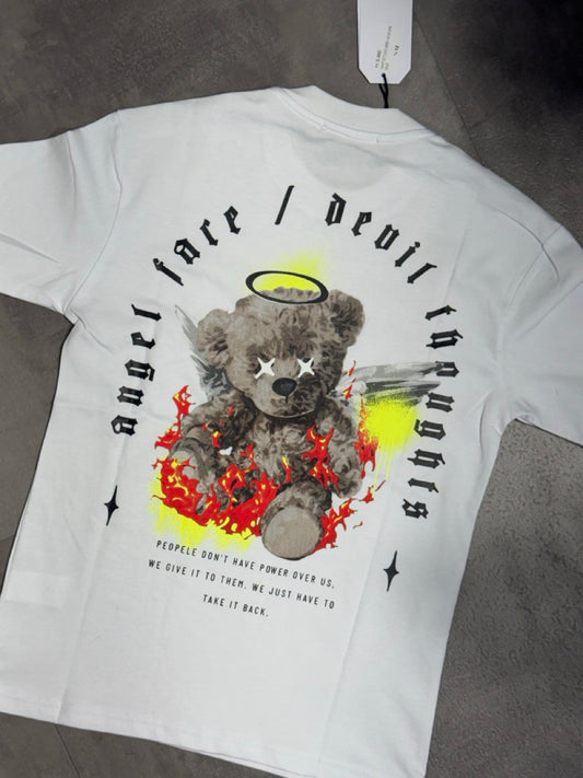 T-shirt bianca con stampa "ANGEL FACE" - OVERSIZE 10-16 anni