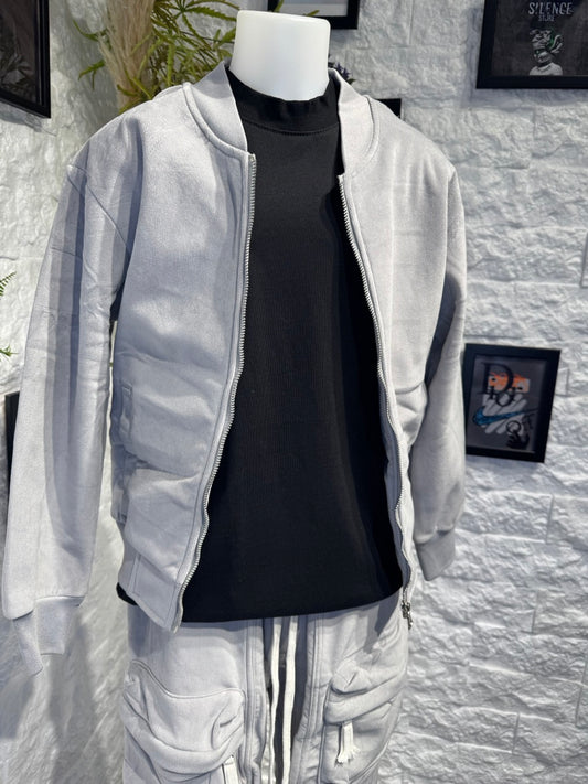 Completo grigio a costine con giacca zip e cargo - OVERSIZE - FELPATO 10-16 anni