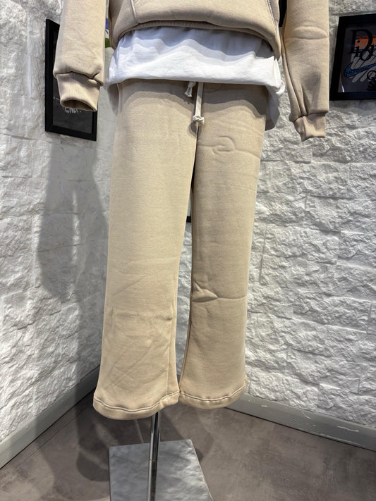 Completo beige con felpa cappuccio e pantalone fondo ampio - FELPATO 6-16 anni
