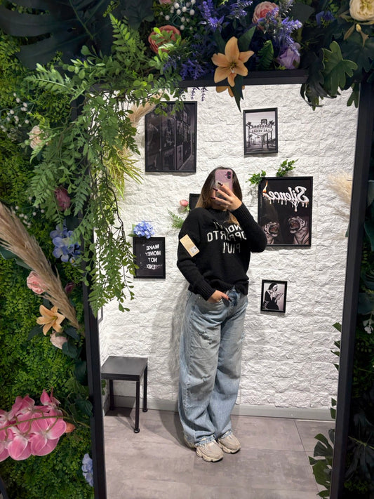 Jeans baggy balloon blu chiaro in denim con strappi