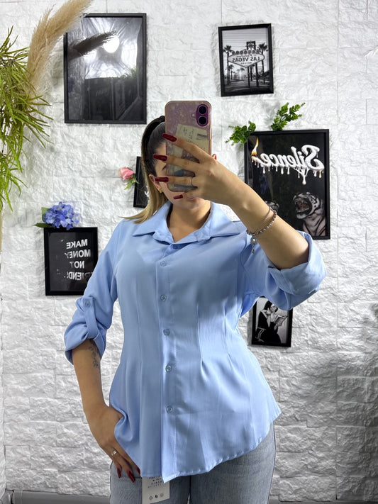 Camicia manica lunga tinta unita con punto vita elasticizzato