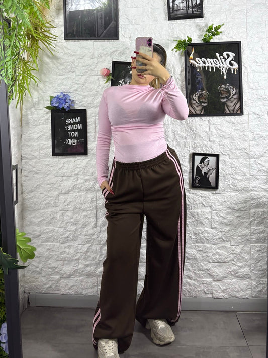 Pantalone a palazzo in tuta con riga laterale a contrasto