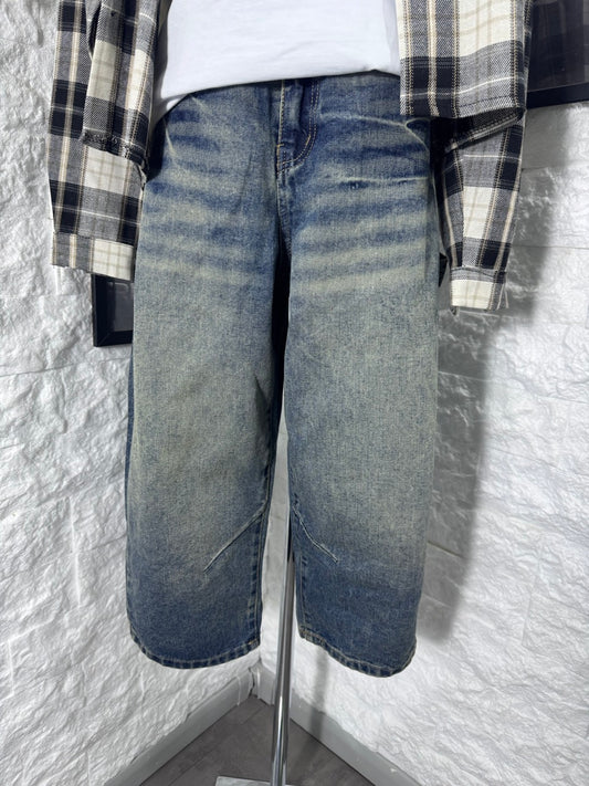 Jeans baggy sabbiato in denim lavaggio sfumato 10-16 anni