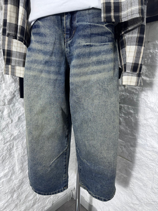 Jeans baggy sabbiato in denim lavaggio sfumato 10-16 anni