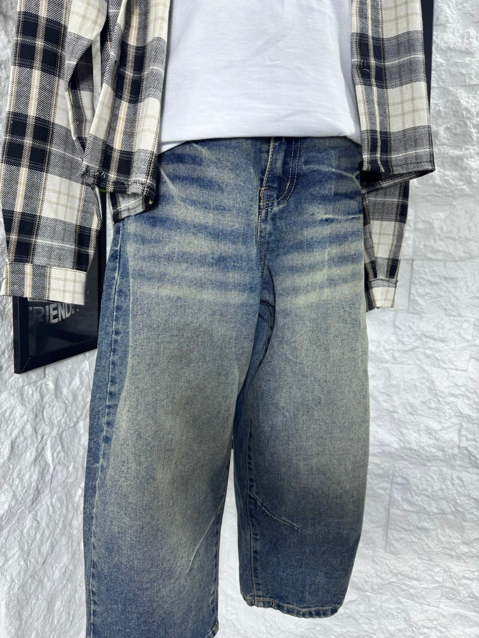 Jeans baggy sabbiato in denim lavaggio sfumato 10-16 anni