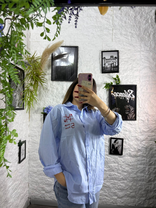 Camicia rosa con ricamo "LOVE YOU" - OVERSIZE