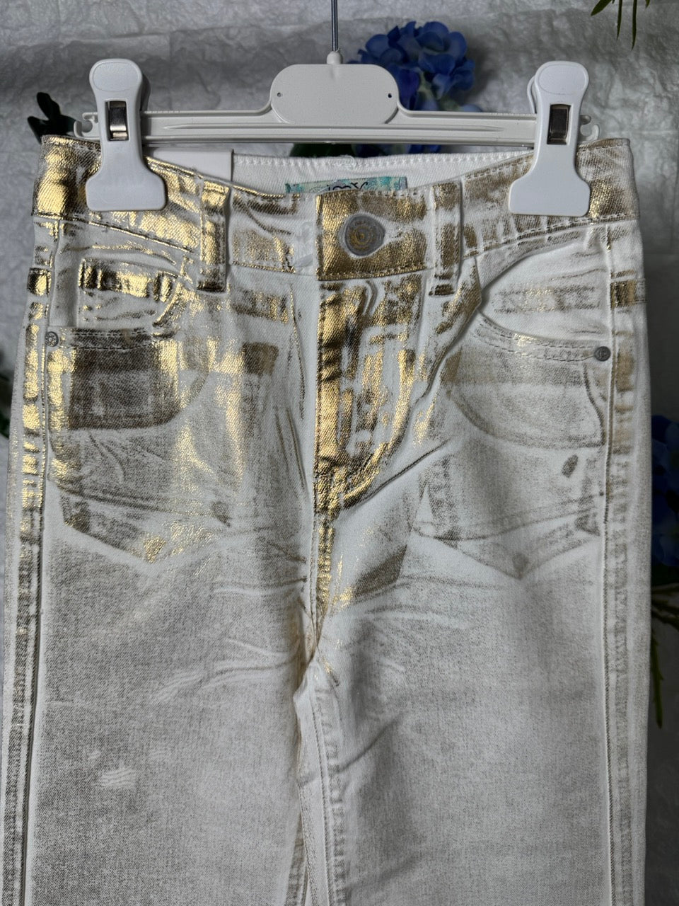 Jeans palazzo bianchi laminati oro 6-14 anni