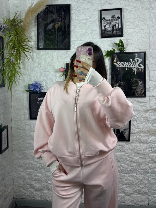 Completo tinta unita con felpa college zip e pantalone fondo ampio - GARZATO