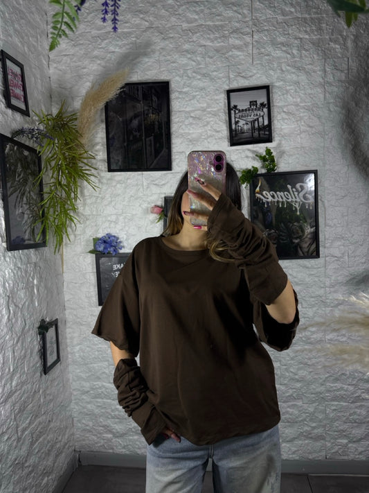 T-shirt in tinta unita con manicotti coordinati - OVERSIZE