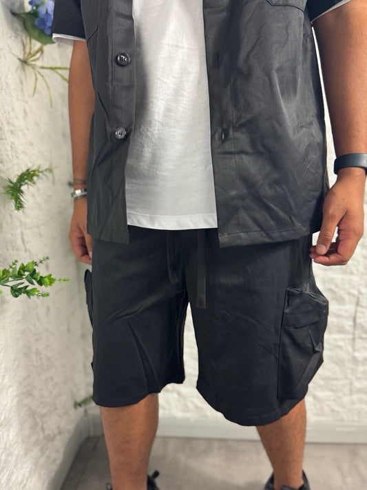 Completo nero camicia e bermuda con tasconi - OVERSIZE