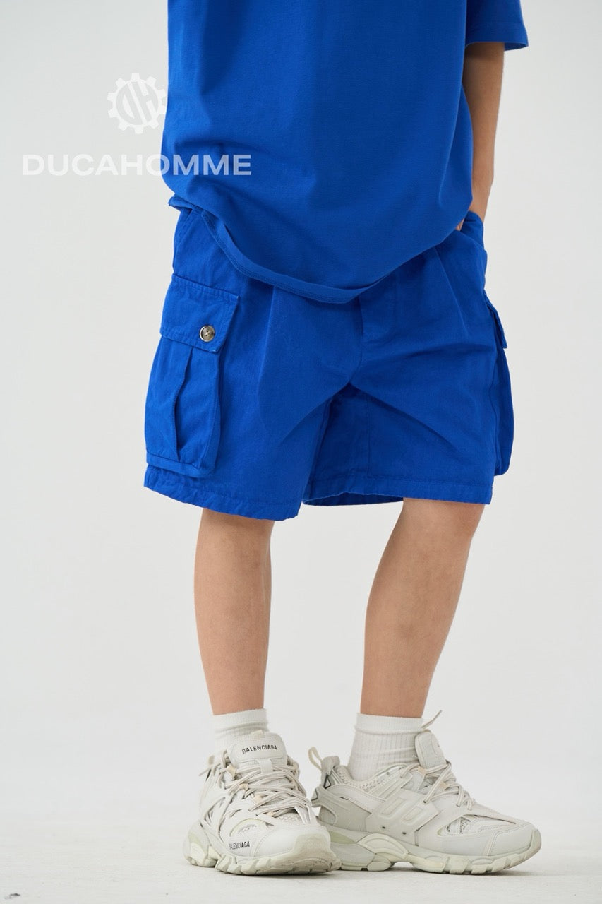 Jeans bermuda cargo blu royal con tasche laterali e laccio lungo 10-16 anni