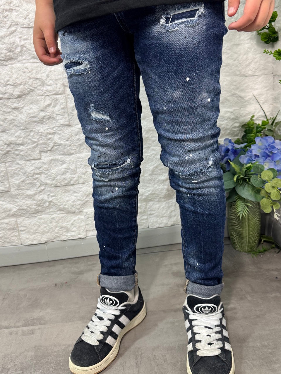 Jeans skinny blu in denim con schizzi di vernice - MOD "DSQ" 10-16 anni