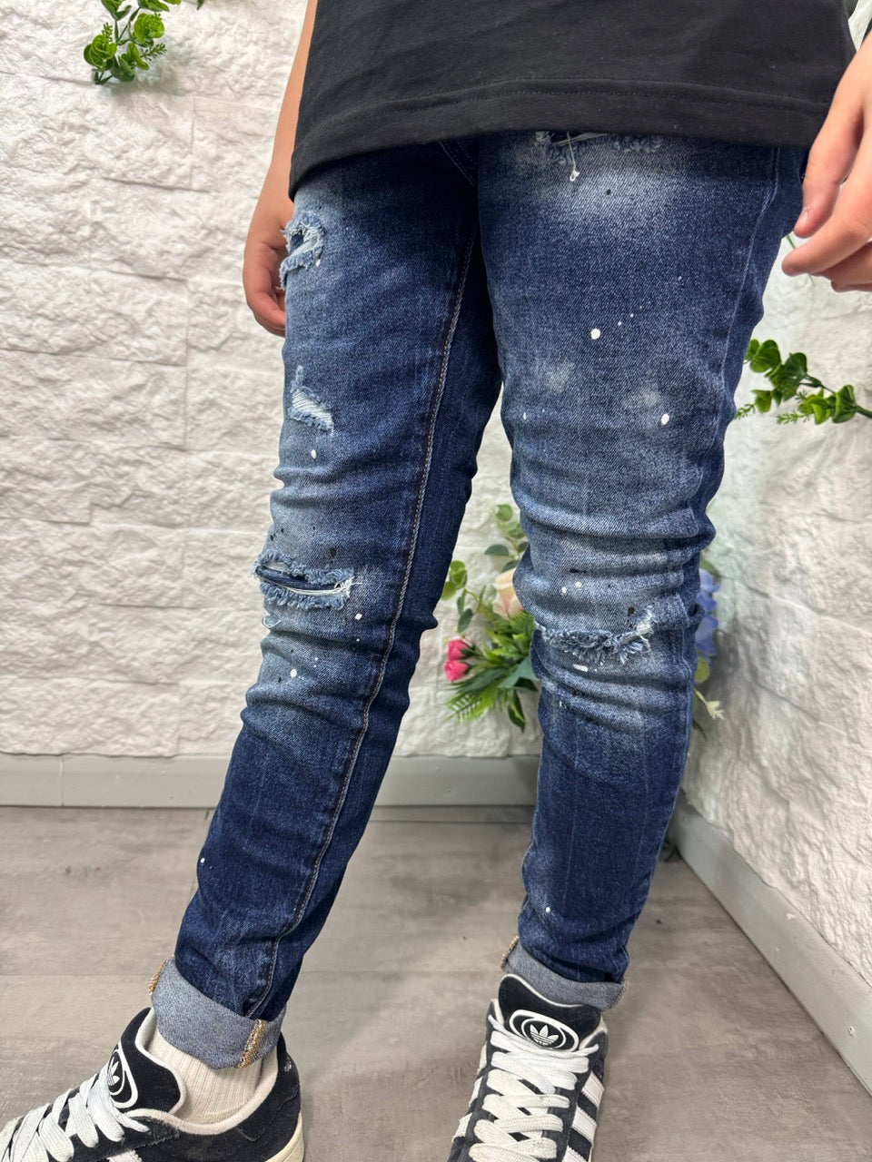 Jeans skinny blu in denim con schizzi di vernice - MOD "DSQ" 10-16 anni