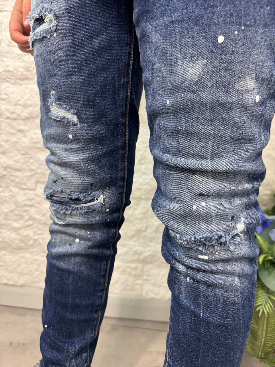 Jeans skinny blu in denim con schizzi di vernice - MOD "DSQ" 10-16 anni