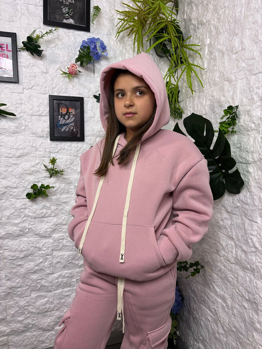 Completo rosa antico con felpa e pantalone cargo - FELPATO 6-16 anni