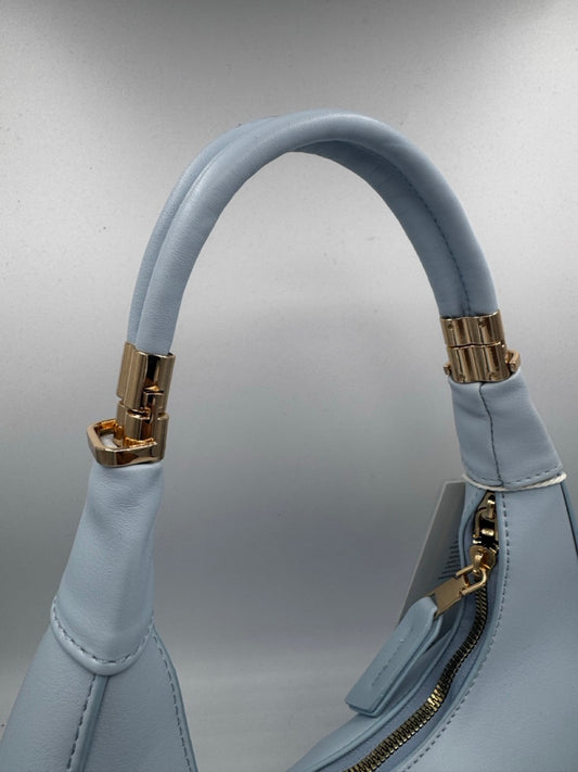 Borsa celeste in ecopelle con manico imbottito e tracolla