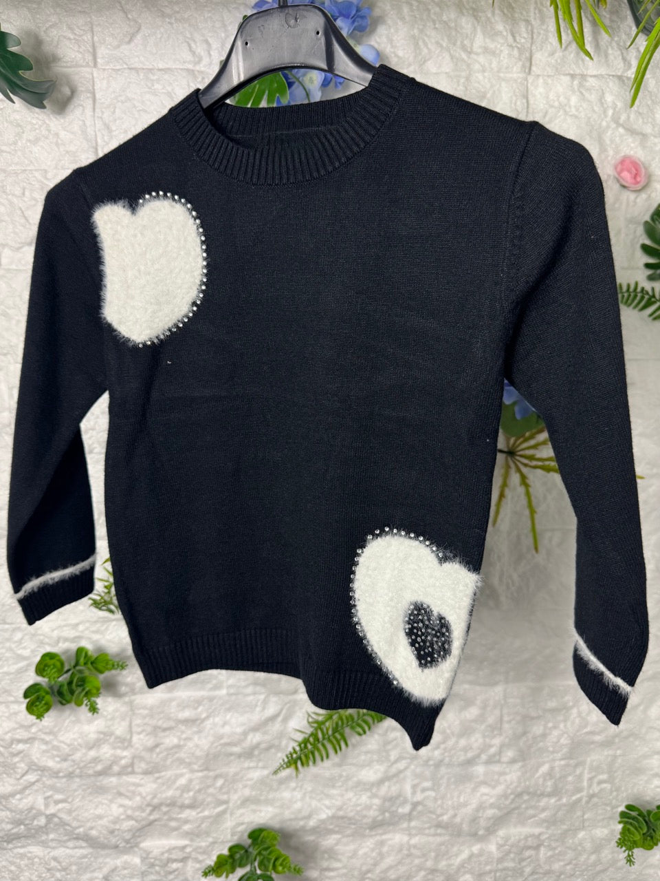 Maglione con cuore teddy e brillantini 4-14 anni