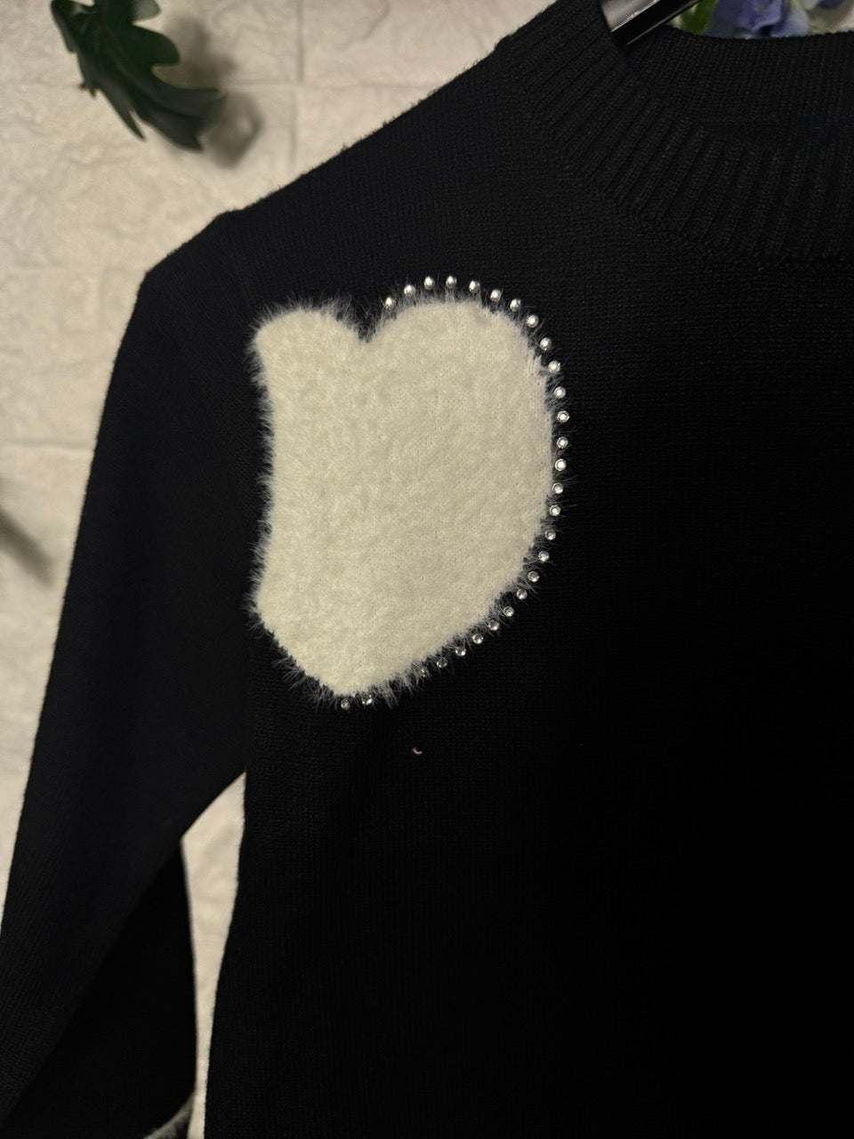 Maglione con cuore teddy e brillantini 4-14 anni