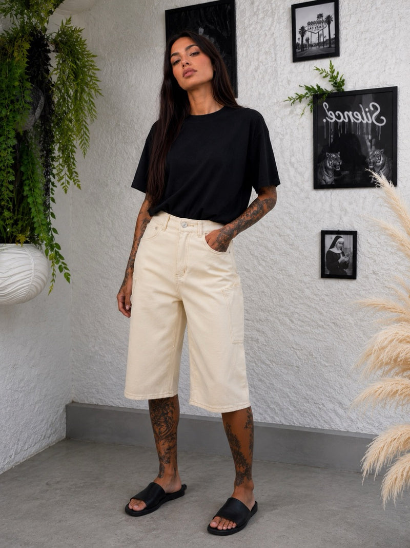 Bermuda jort panna in denim con tasca laterale