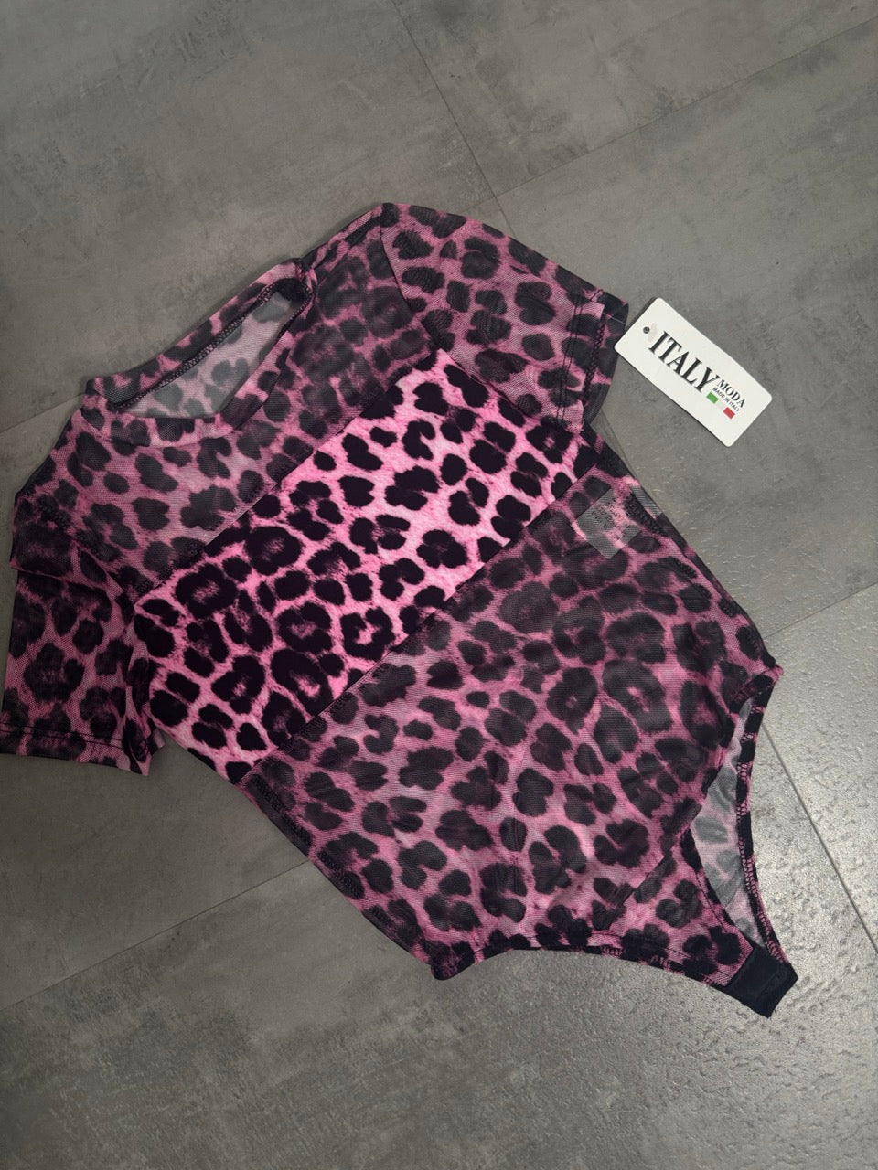 Body leopardato fucsia in tulle con fascia sul seno 4-14 anni