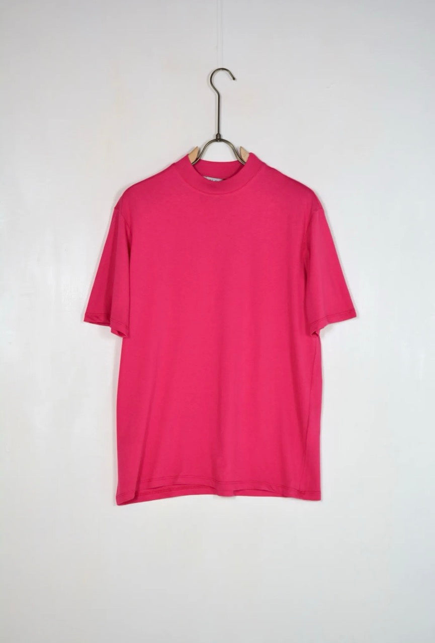 T-shirt fucsia in tinta unita con mezzo collo alto